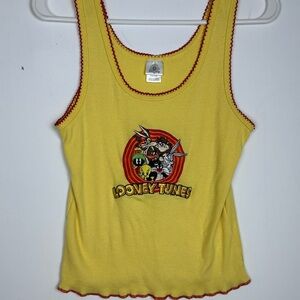 Vintage Looney Tunes Women’s Logo Yellow Tank Top Size Large/XL